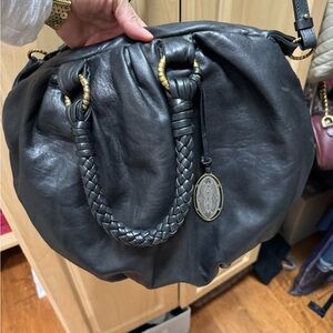 Elie Tahari Black Leather Shoulder and crossbody Bag with Gold Accents